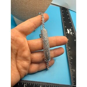 Silver Tone Pavé Crystal Curved Bar Bolo Bracelet Adjustable Box Chain Toggle